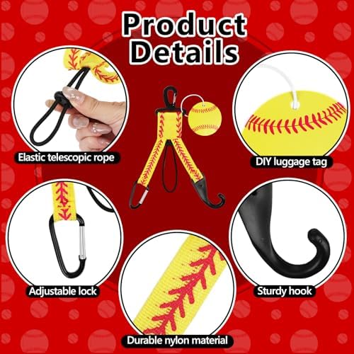 Yellow Softball Dugout Organizer Bat Rack Bag Fence Hook Helmet Holder Glove Clip Backpack Water Bottle Hanger with DIY Name Luggage Tags Softball Team Gift for Girl Gear Travel Accessory - Image 4