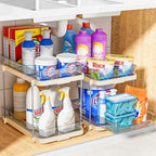 Delamu 2-Tier Multi-Purpose Bathroom Under Sink Organizers and Storage, Stackable Kitchen Pantry Organization, Pull Out Medicine Cabinet Organizer with Movable Dividers, Beige, 4 Pack - Image 4