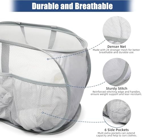 Collapsible Laundry Baskets, Upgrade Pop Up Laundry Hamper with Convenient Bags, Foldable Laundry Basket Mesh Light Weight, Easy to Carry Clothes Hampers for Laundry, Dorm, Toys, Travel 4 Pack - Image 5