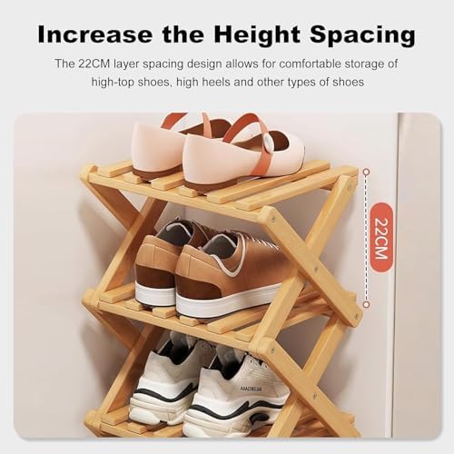 YYW Bamboo Shoe Rack, Foldable Vertical Free Standing Shoe Storage Shelf - Image 2