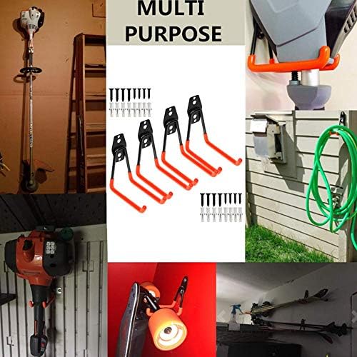 Storage Double Hooks Garage Space Saver Organizer Utility Hanger,Rack Extended Wall Mount Tool Heavy Duty Steel Holder with Anti-Slip Coating (4 Pack Orange 5.1" Medium Hook) - Image 2