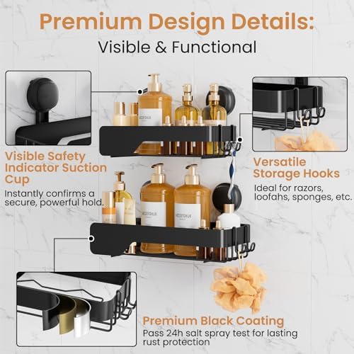 LEVERLOC Shower Caddy Visual Safety Suction Cup, Shower Shelves Black - Image 6