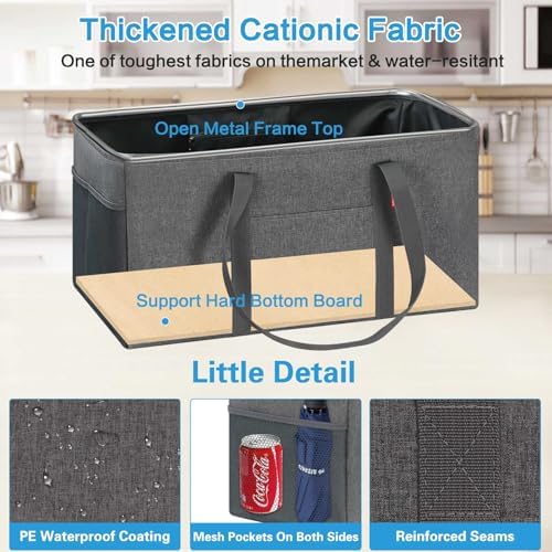 LHZK Standing Extra Large Utility Tote Bag with Metal Wire Frame and the Sides Rinforced, Extra Large Tote Bag with Handle, Reusable Grocery Bags Foldable, Beach Bag, Car Tote (Gray, 26''x15''x13'') - Image 4