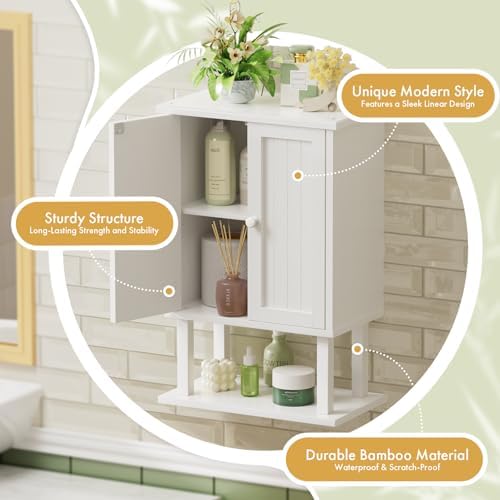 AmazerBath Bathroom Wall Cabinets, Bamboo Over The Toilet Storage Cabinet with Adjustable Shelves, Wall Mounted Medicine Cabinets with 2 Doors for Small Spaces, White, 9.0 x 15.7 x 23.8 Inches - Image 3