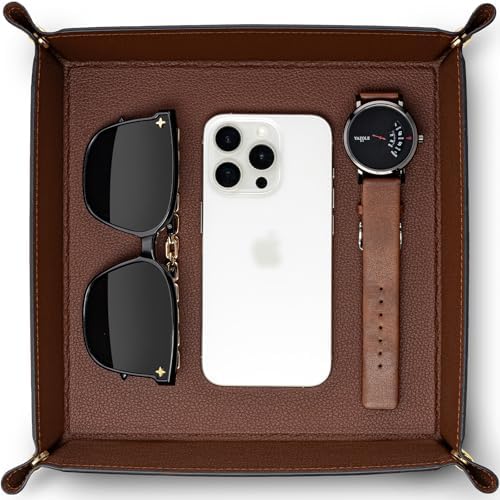 VLANDO Valet Tray Organizer, Foldable PU Leather Catchall Tray, Brown by VLANDO