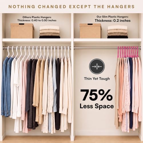Pink Plastic Hangers 22 Pack - 10 lb Heavy Duty Pink Plastic Clothes Hanger Set - 0.20" Slim & Space Saving Girls Room Closet Organizer Coat Hangers, Dorm Room Essentials - Image 6