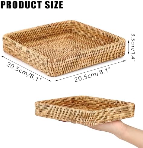Hipiwe Key Basket Bowl for Entryway Table Rattan Serving Tray, 8.1" x 8.1" - Image 3