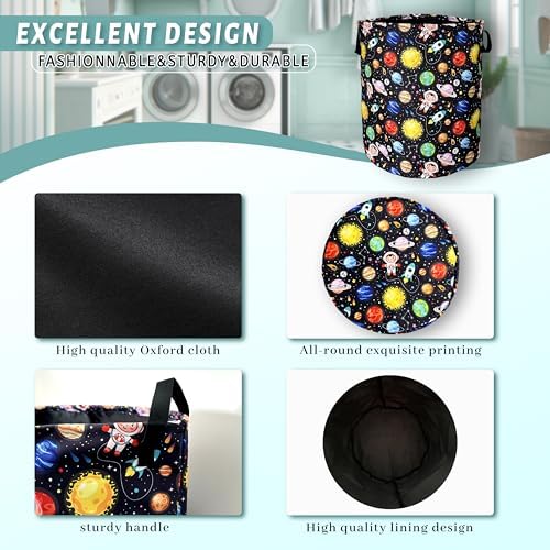 Funny Astronaut Laundry Basket Oxford Cloth Foldable Hamper 18.9x16.5In - Image 4