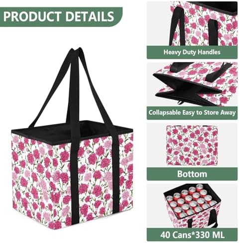 Trunk Organizer Collapsible Car Organizer with Handle Car Storage Box Bin for Groceries SUV Utility Tote Bag Portable Vehicle Container Pink Carnation Cluster Petal - Image 3