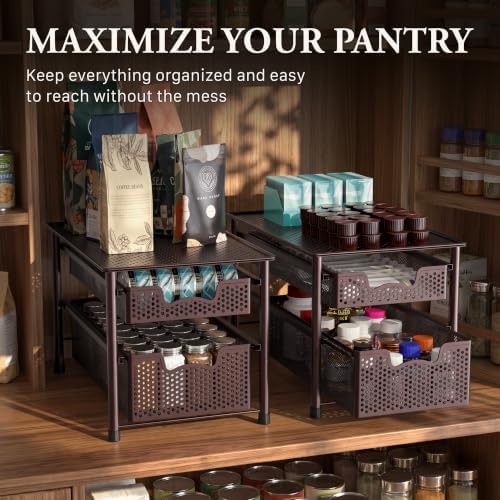 Simple Houseware Stackable 2 Tier Sliding Basket Organizer Drawer, Bronze - Image 7