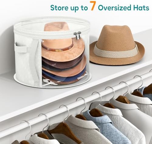 AOODA Oversized Clear Hat Storage Bag for Women, Holds up to 7 Caps Cowboy Hat Organizer for Closet, Wide Brims Hat Case with Carrying Handles (White) - Image 2