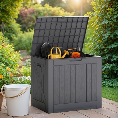 Greesum 40 Gallon Outdoor Deck Box with Lock, Resin Storage Chest, Gray - Image 4
