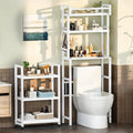 Recaceik 6-Tier Over The Toilet Storage Shelf with Cart, Freestanding Above Toilet Shelf Rack, Farmhouse Bathroom Organizer Shelves, Space Saver (White) by Recaceik