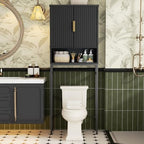 Over The Toilet Storage Cabinet with Fluted Doors and Adjustable Shelf, Tall Bathroom Organizer with Metal Stand Space Saver Over Toilet , Wood Rack for Bathroom, Restroom, Laundry, Natural Black - Image 7