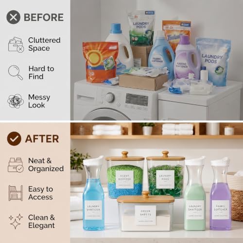 3+3 Pack Laundry Pods Containers & Dryer Sheet Holder & Laundry Detergent Dispenser, Laundry Room Organization and Storage Jars with Lids, Labels and Scoops for Scent Booster, Powder, Pods - Image 4
