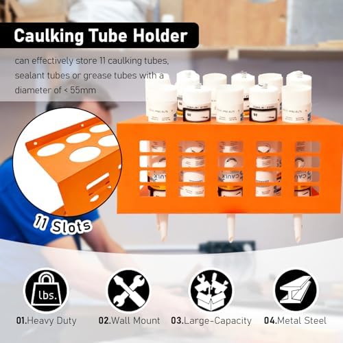 Metal Wall Mount Caulk Tube Holder Rack, Orange - Image 3
