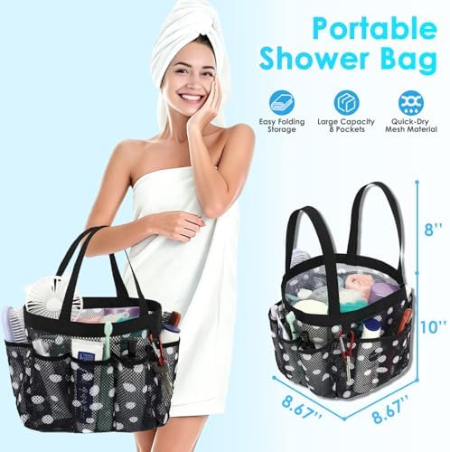Fammart Mesh Shower Caddy Portable for College Dorm Room Essentials, Odorless Polyester Large Shower Tote Bag with Dual Handles, 8-Pocket Quick-Dry Toiletry Organizer for Travel, Beach, Camping, Gym - Image 2