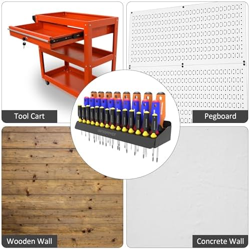 UNITEDPOWER Screwdriver Holder, Wall Mount Storage Rack Organizer for Workshop, Shed, Garage, Home, Stores up to 32 Screwdrivers or Small Tools - Image 6