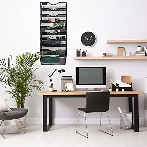 EASEPRES 10 Pocket Mesh Hanging Wall File Organizer, Wall Mounted Mail Paper Document Folder Holder, Clipboard Storage Organization Magazine Rack with Nametag Label for Office Home School, Black - Image 4
