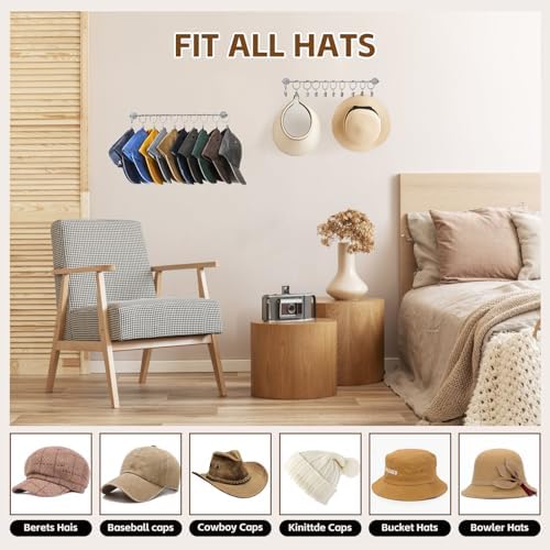 Viklluyr Hat Rack Baseball Cap Wall Organizer - Closet Hats Holder with 20 Hooks - Metal Caps Storage Wall Mounted Hat Hanger Set of 2 for Closet Door Bedroom Entryway Laundry(Grey) - Image 4