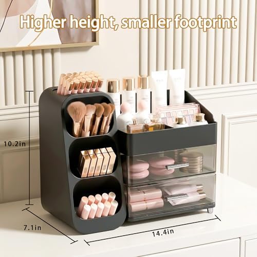Large Capacity Makeup Organizer Countertop with Makeup Brush Holder for Vanity, Thickened Material, Bathroom Countertop Organizer Skin Care Perfumes Storage, Teen Girl Gifts for 12-23 Year（black） - Image 5
