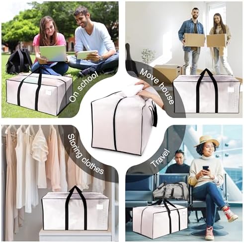 6 Pack Heavy Duty Extra Large Moving Bags W/Backpack Straps - Strong Handles & Zippers, Storage Totes For Space Saving, Fold Flat, Alternative to Box and Bin (40 gal, Semi-Transparent) - Image 6