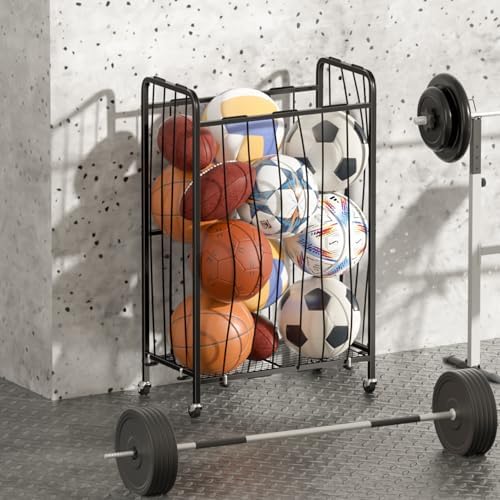 Garage Ball Storage with Wheels, Ball Sports Organizer Storage Cart, Sports Equipment Organizer, Sports Ball Rack With Elastic Rope, Garage Organization Storage Rack, Ball Holder, Black - Image 7
