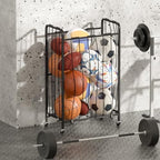 Garage Ball Storage with Wheels, Ball Sports Organizer Storage Cart, Sports Equipment Organizer, Sports Ball Rack With Elastic Rope, Garage Organization Storage Rack, Ball Holder, Black - Image 7