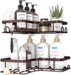 Sakugi Corner Shower Caddy - 2 Pack, Adhesive Shower Organizers, Rustproof Stainless Steel Shower Shelves with 8 Hooks, No Drilling Bathroom Organizers and Storage Racks, Space-Saving, Brown, Medium - Image 3