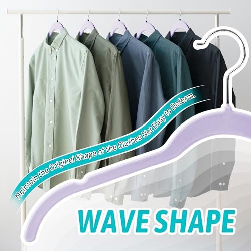 Sishynio Velvet Hangers 30 Pack, Non-Slip Slim Felt Clothes Hangers Purple | Space-Saving Closet Organization; Flocked Surface; 360° Swivel Hooks; For Shirts, Coats, Dresses, Blouses - Image 4