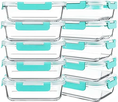 KOMUEE 10 Packs 30 oz Glass Meal Prep Containers with Lids, Green by KOMUEEUS