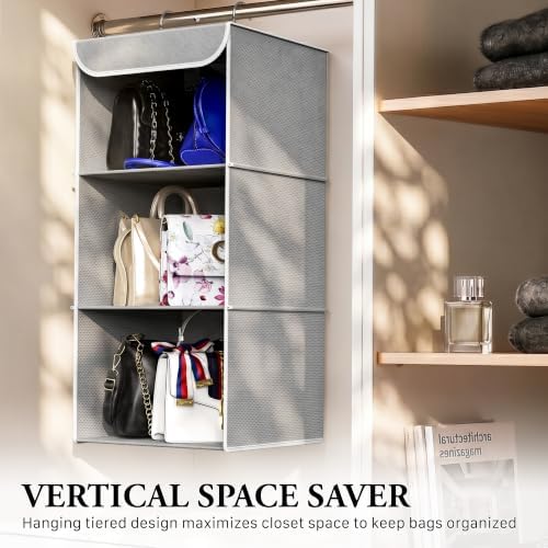 Simple Houseware 3 Shelf Hanging Closet Organizer, Gray | 360° Rotating Dual Hooks, Top Support Metal Frame - Image 7