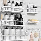 YASONIC Shower Caddy Adhesive, Rustproof Shower Organizer with Soap Holder, Large Capacity Shower Shelves for Inside Shower, No Drilling Bathroom Organizers and Storage for Home Decor（6 Pack White） by YASONIC