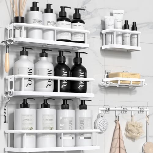 YASONIC Shower Caddy Adhesive, Rustproof Shower Organizer with Soap Holder, Large Capacity Shower Shelves for Inside Shower, No Drilling Bathroom Organizers and Storage for Home Decor（6 Pack White） by YASONIC