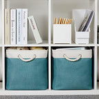 Bidtakay Foldable Storage Bins Set of 2 Tall Cloth Baskets 16" X 11.8" X 11.8" Decorative Organizers for Linen Closet (White & Teal) - Image 4
