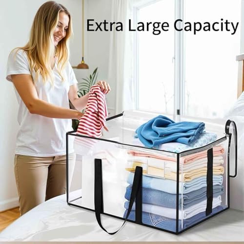 16 Pack-Extra Large Heavy Duty Moving Bags - Waterproof Storage Totes with Handles & Zippers, Foldable for College Dorm, Storage (Clear) - Image 7