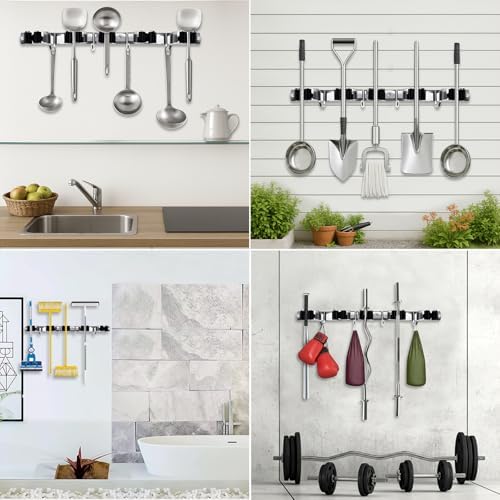 2 Packs 5 Racks and 4 Hooks Mop and Broom Holder Wall Mount - Image 6