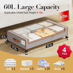 Yecaye 60L Under Bed Storage with Wheels, 4 Pack, Greige | 360° Rolling Wheels, Clear Lids & Label, Reinforced Handle, Rolling Metal Drawers for Clothes, Blankets, Shoes in Bedroom - Image 2
