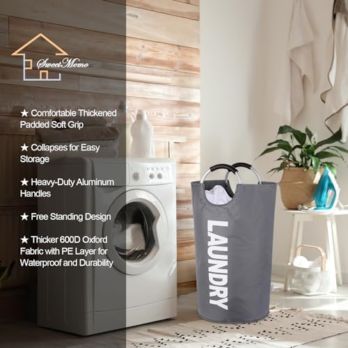 2-Pack Large Laundry Basket, Laundry Hamper Bag with Handles, 95L Dark Grey - Image 3