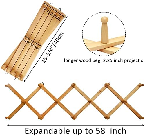 WEBI Accordion Wall Hanger,Expandable Wooden Hat Rack for Wall Mounted Coat Rack,Accordion Hat Hooks Holder for Baseball Caps,14 Peg Hooks,Natural - Image 3