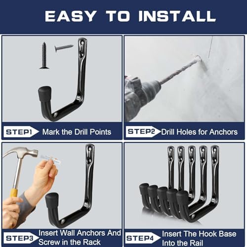 Dreecy J Utility Hooks for Hanging Heavy Duty Garage Storage Utility Hooks, Utility Hook for Garage Wall,Color Black, 5 Pack - Image 7