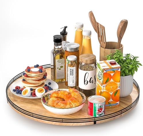 AMH 21-Inch Extra Large Farmhouse Oak Lazy Susan Organizer by AMH