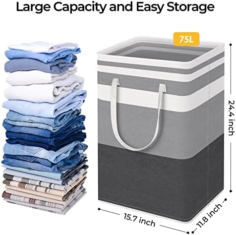 HomeHacks 4-Pack Large Laundry Basket,75L Each Waterproof, Freestanding Laundry Hamper, Collapsible Tall Clothes Hamper with Extended Handles for Clothes in the Dorm and Family-Gradient Grey - Image 2