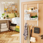 SWTYMIKI Over The Door Hook with 16 Hooks & 2 Mesh Baskets - Heavy Duty Over The Door Organizer Hanger for Towels, Coats, Clothes - Space Saving Hanging Rack for Bathroom, Living Room, White - Image 4