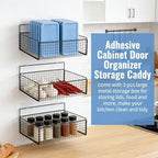 3 Pack Self Adhesive Cabinet Door Organizer - Metal Inside Cabinet Lid Storage Holder Wall Mounted Pantry Door Caddy for Kitchen Bathroom Pantry Under Sink - Image 4