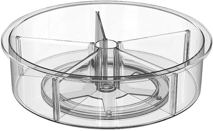 SANNO Lazy Susan Spinning Organizer with Dividers - Food Safe Turntable Spice Rack for Kitchen Cabinet, Pantry, Refrigerator & Countertop by SANNO