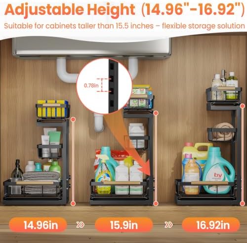 Under Sink Organizer and Storage for Bathroom and Kitchen - 2 Pack 3 Tier - Image 6