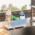 Cisily Sponge Holder for Kitchen Sink, Sink Caddy Organizer with High Brush Holder, Kitchen Countertop Organizers and Storage Essentials, Rustproof 304 Stainless Steel (Silver with Towel Rack, 9.25″) by CISILYHOMELIFE