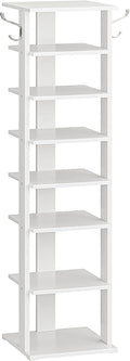 HOOBRO 8 Tiers Vertical Shoe Rack, Wooden Shoe Storage Organizer with Hooks, Narrow Shoe Tower for 8 Pairs, Space Saving, for Entryway, Living Room, Bedroom, White WT07XJ01G1 by HOOBRO