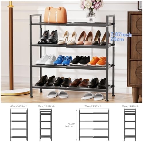 Expandable Shoe Rack for Closet, Entryway, Shoe Storage, 4-Tier, Black - Image 3